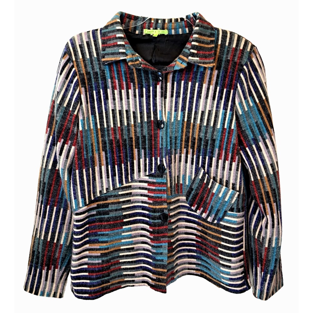 Trisha Tyler Shirt Jacket Womens M‎ Colorful Striped Lined Button Stretch